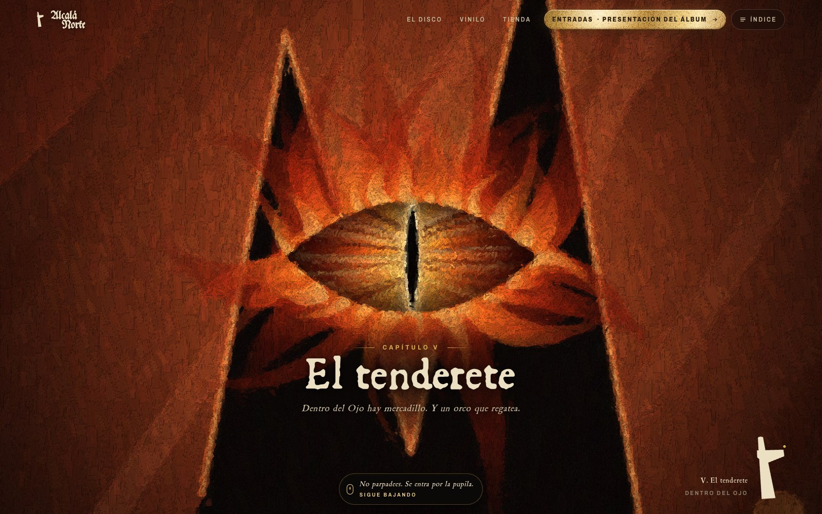 El Ojo de Barad-Dûr despierta entre los cuernos de la torre, una almendra de fuego con la pupila rasgada
