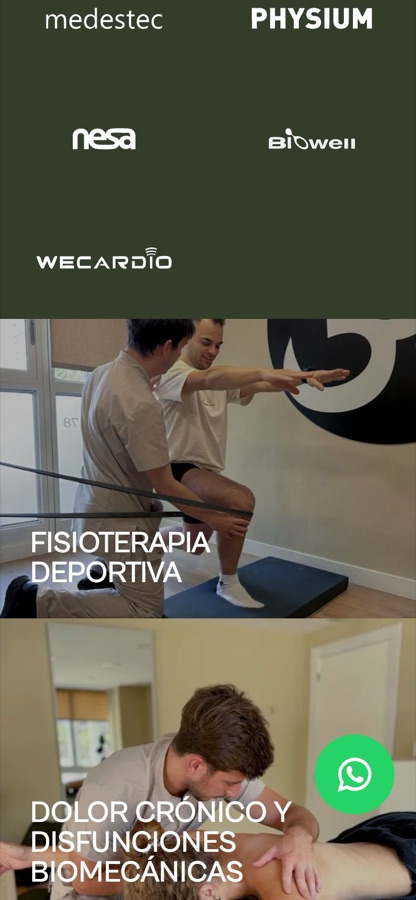Página de fisioterapia de Bert Salud en móvil con logotipos de tecnología