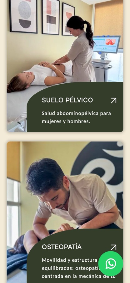 Tarjetas de tratamientos de Bert Salud en móvil