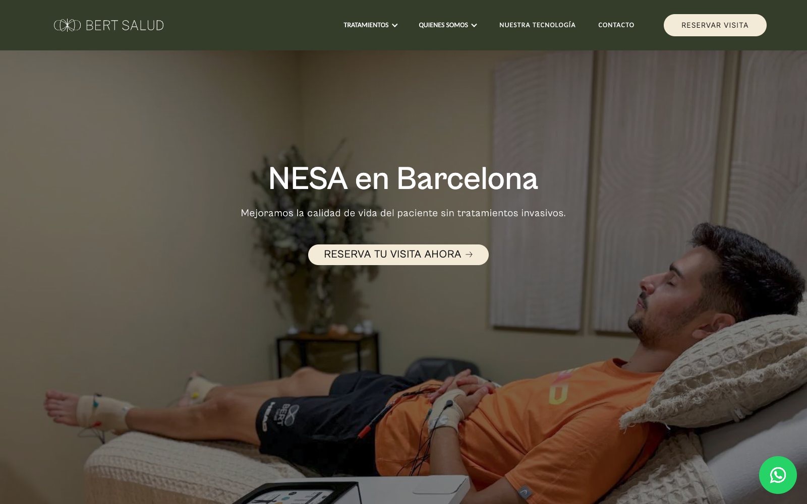 Página de NESA de Bert Salud con un paciente tumbado durante una sesión de neuromodulación