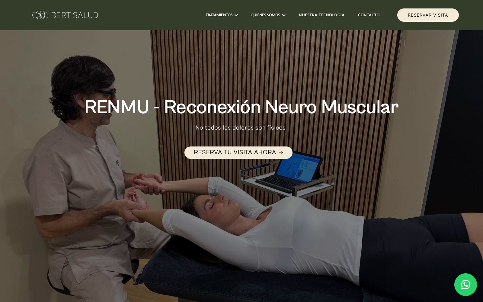 Página de RENMU de Bert Salud: reconexión neuromuscular sobre una paciente tumbada
